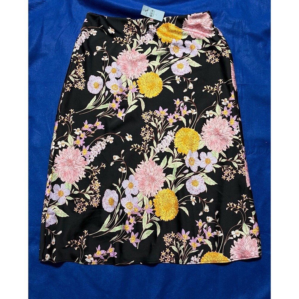 Ann Taylor Black Floral Midi Skirt, Large Petite, NWT